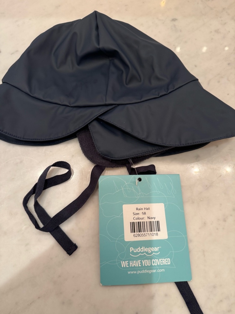 NWT Puddlegear Kids Nontoxic Navy Rain Hat with Chin Ties